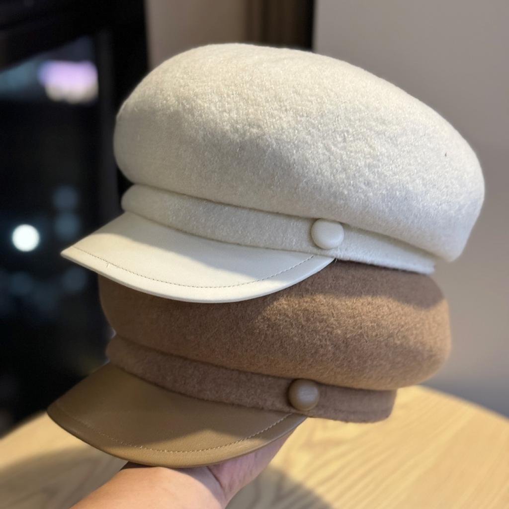 New High End Wool Octagonal Hat for Women In Autumn and Winter Woolen Beret Hat Retro Versatile Newsboy Hat