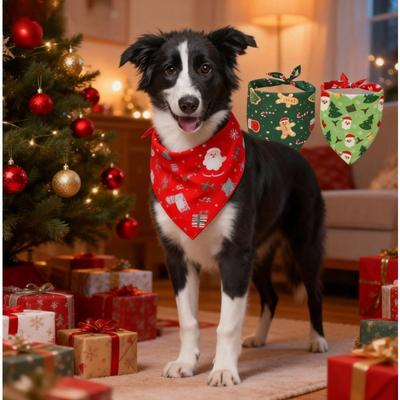 Christmas Dog Bandanas - Snowman & Gingerbread Print Triangle Bibs, Washable Adjustable Pet Scarfs for Small/Medium/Large Dogs
