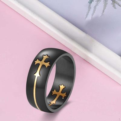 Black Stainless Steel Classical Simple Christian Cross Religious Wedding Band Ring