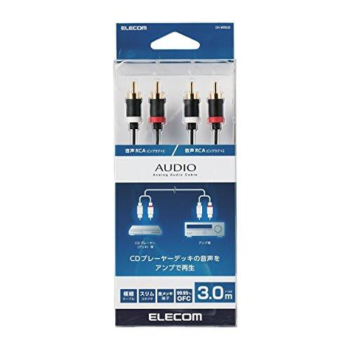 ELECOM Audio Cable Pin Plug (L-R) - Pin Plug (L-R) Extra Fine/Gold Plated Black 3m DH-WRN30