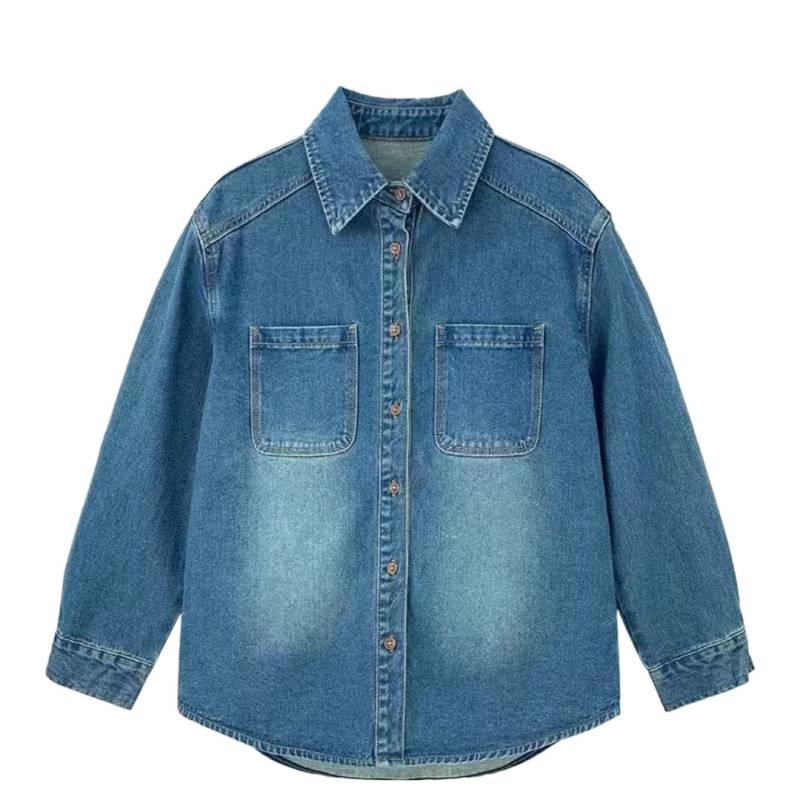 Chemise en jean style rétro Hong Kong pour femme - Automne/Hiver 2026, Coupe décontractée ample, Amincissante, Vêtement d'extérieur polyvalent à manches longues