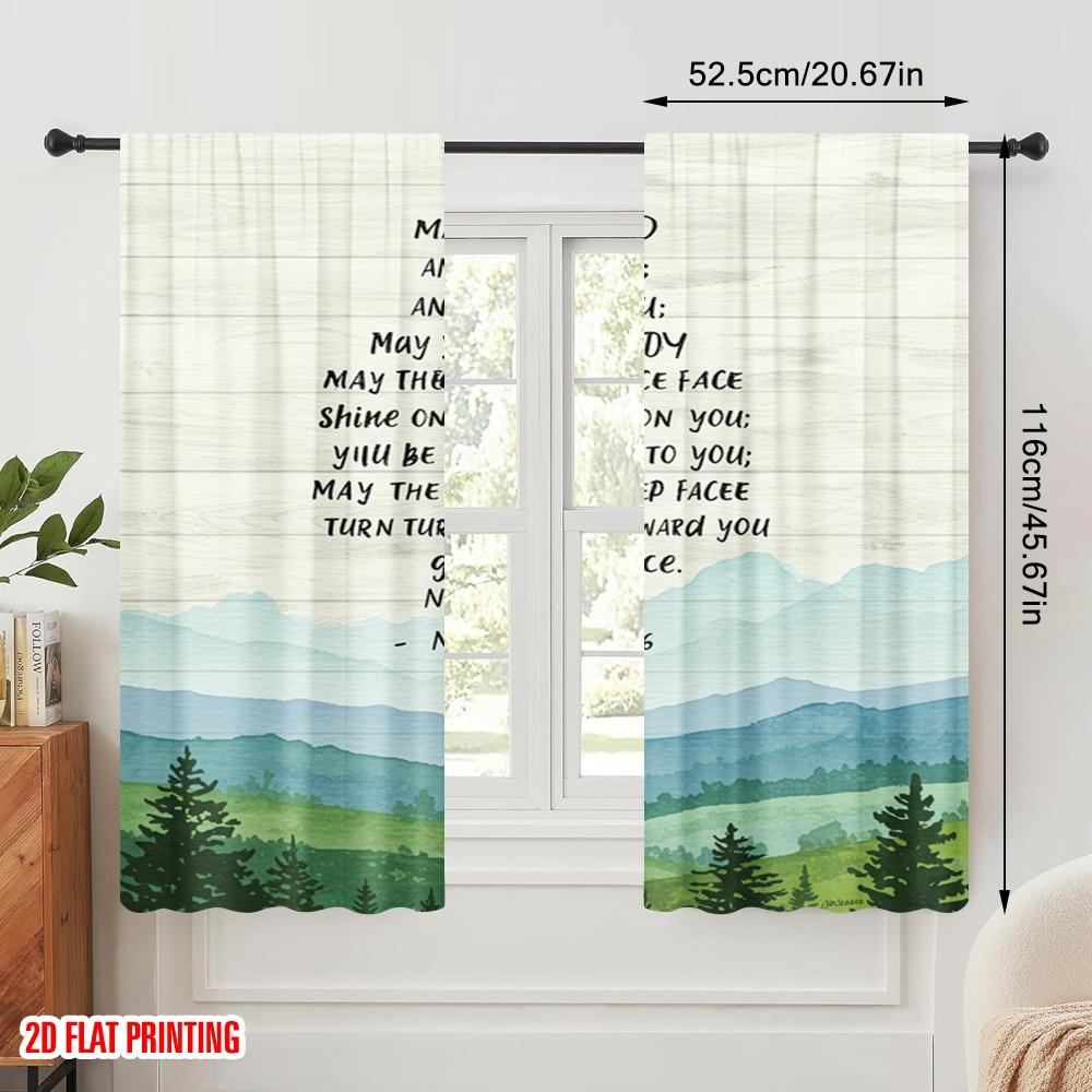 2pcs 2D Flat Printing Window Curtains Lord Bless You Peace 100% Polyester Fabric Without Electricity Seasonal Party & Holiday