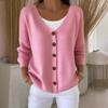 Damen einfarbige lockere V-Ausschnitt Langarm Strickjacke Lässiger Pullover Oberbekleidung