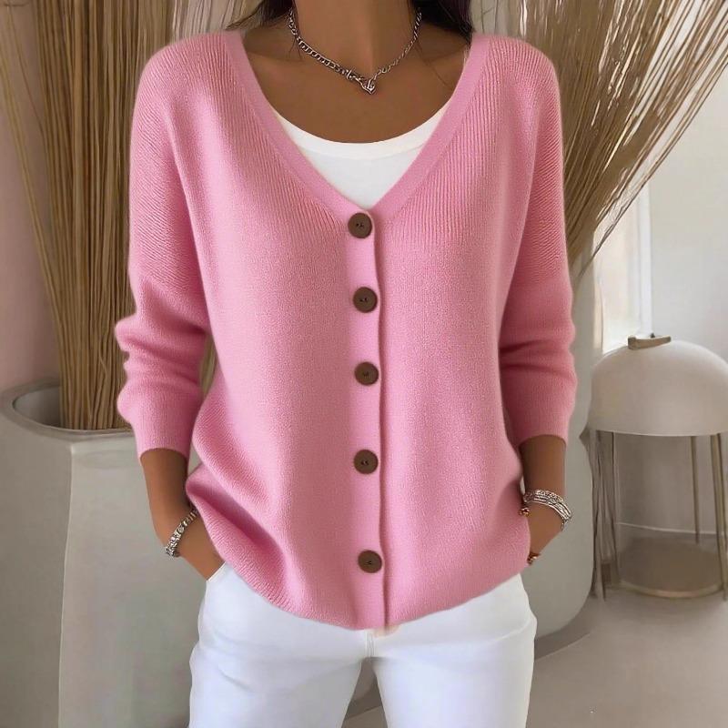 Damen einfarbige lockere V-Ausschnitt Langarm Strickjacke Lässiger Pullover Oberbekleidung