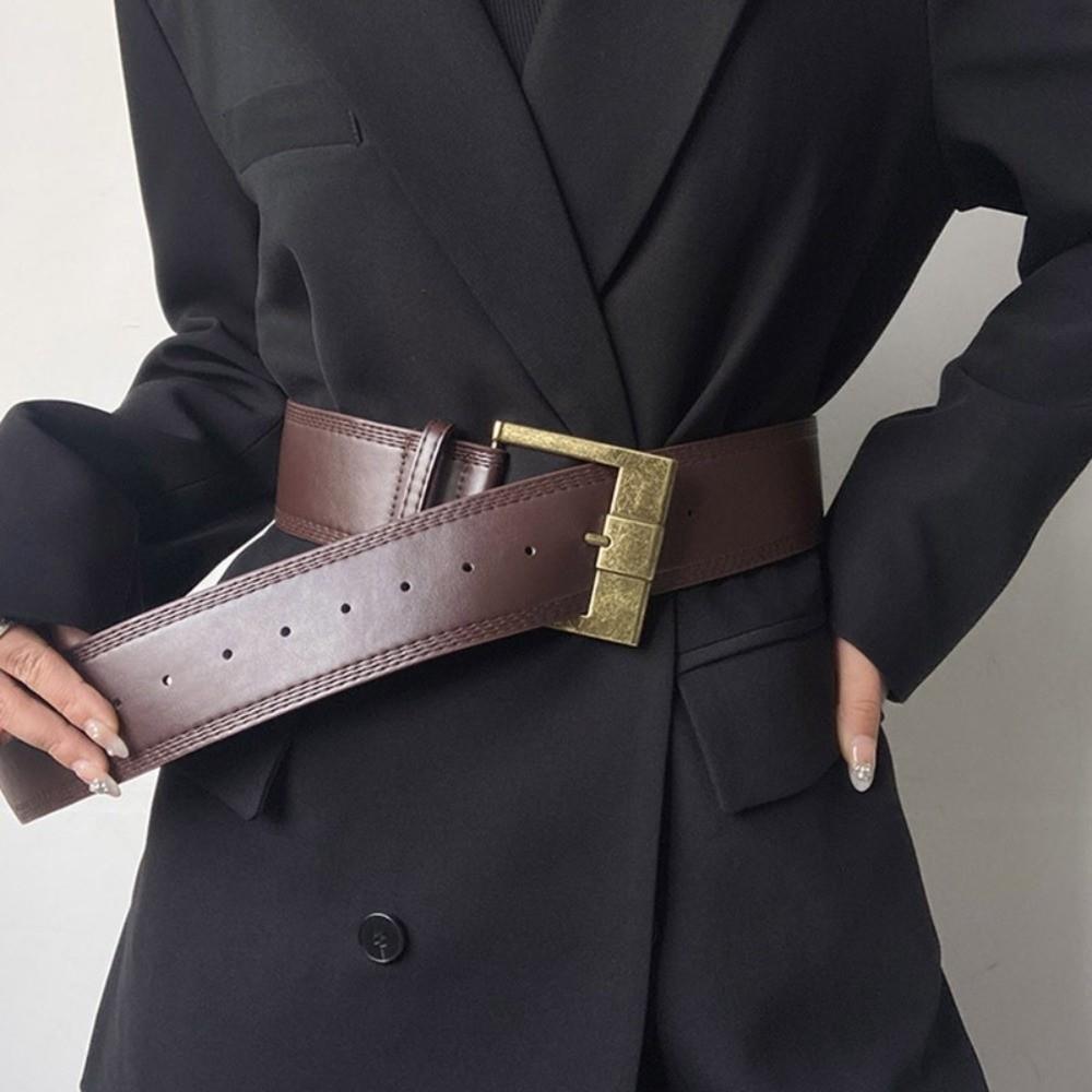 Pin Buckle Wide Waist Belt Y2K PU Leather Waistbands Fashion Metal Buckle Wide Belt Woman