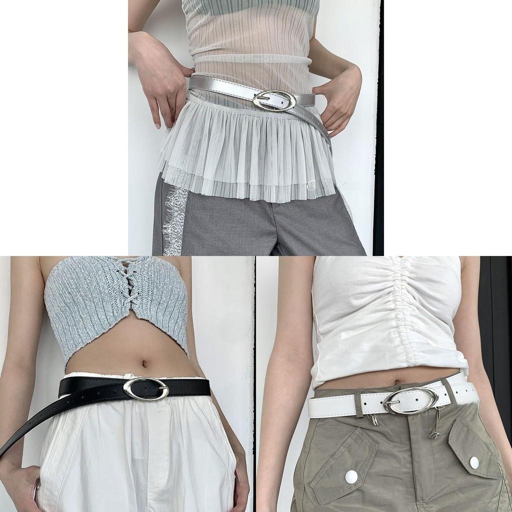 Vintage Retro Geometric Pu Leather Belt For Women With Metal Buckle Summer