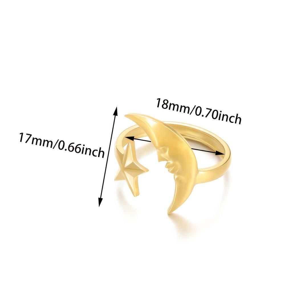 Gold Color Crescent Moon Face Star Open Ring For Women Stainless Steel Adjustable Rings Fashion Anillos Jewelry Elegant Gift