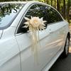 Champagne Rose Car Handle Decor Wedding Artificial Rose, Door Rearview Mirror Flower Reusable Decorative with Ribbon Bow, Suction Cup, Bridal