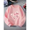 European sizes Crewneck Sweatshirt for Kids Featuring a Cherry Design with a Pink Bow And Polka Dots. Perfect for Sports And Casual Outings