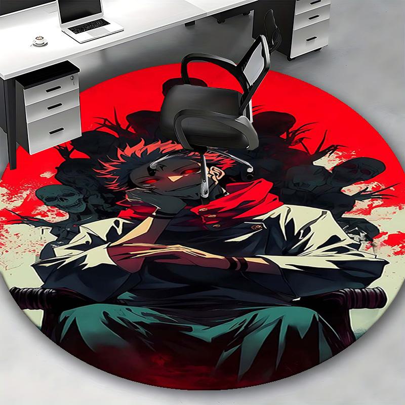 1pc Demon Slayer Tanjiro Kamado Round Carpet - Anime Design Office Chair Mat