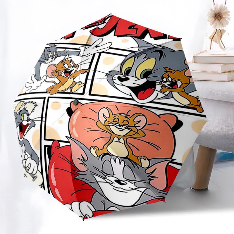

1pc Tom & Jerry Automatic Folding Umbrella - Portable 3-Fold Design with 8-Bone Iron Frame, Outdoor for Fans, Travelers, Daily Use, Gift Idea.Q049