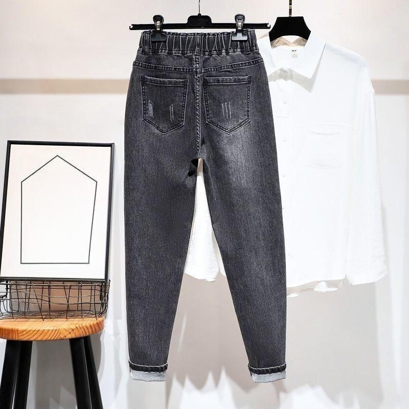 Pantalones Vaqueros Skinny Harem de Cintura Alta para Mujer con Cinturilla Elástica y Cordón