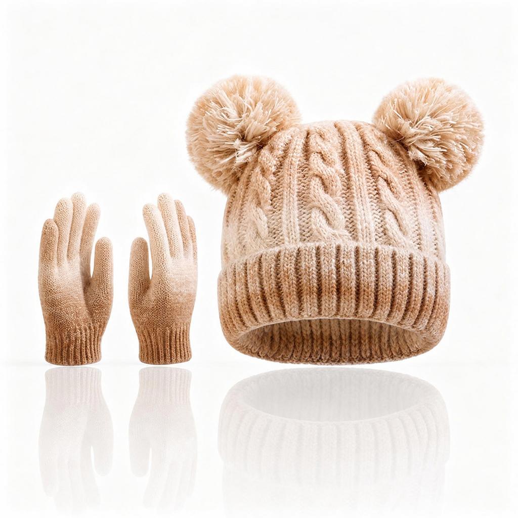 Kids Colorful Tie- Wool Hat and Gloves Set, Knit
