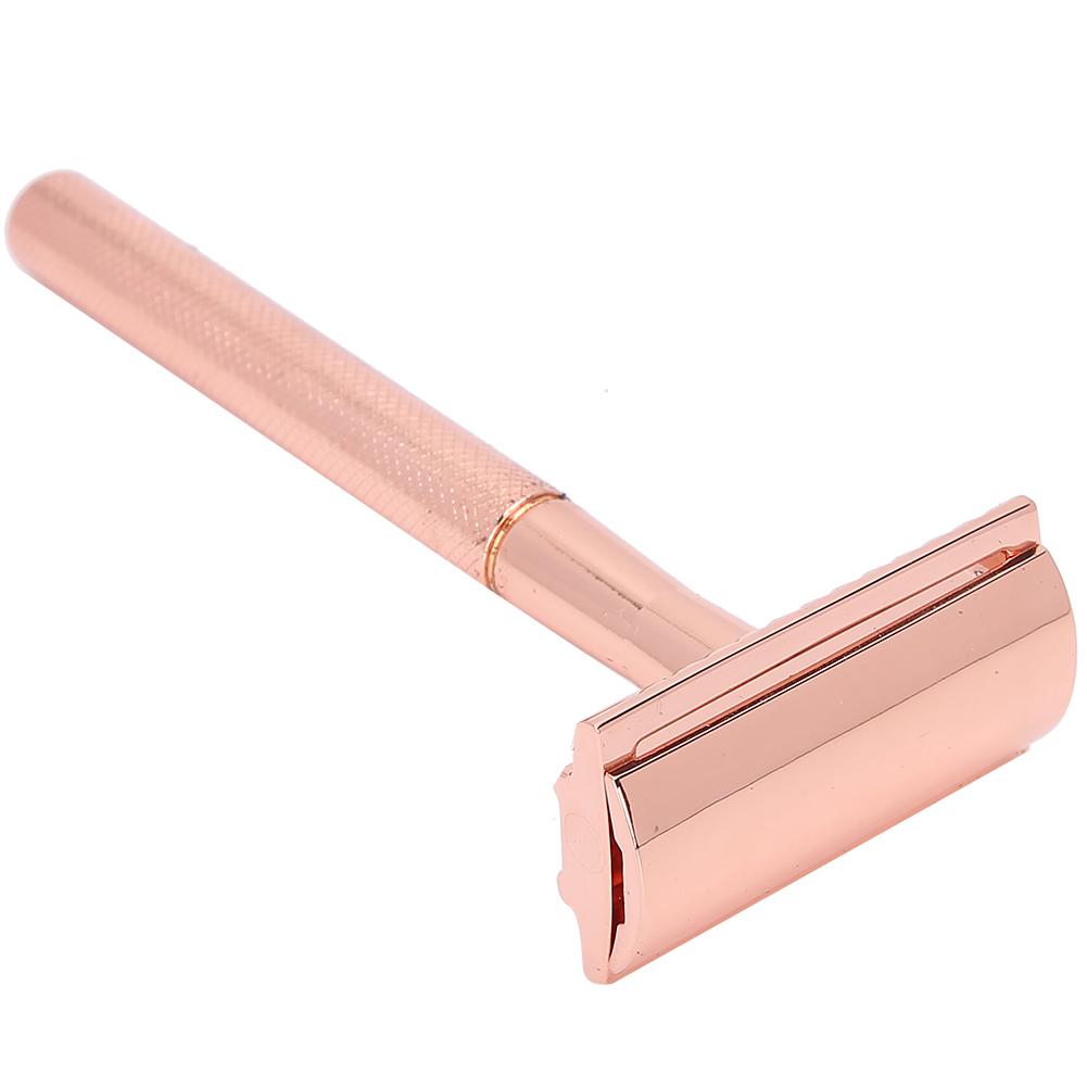 Navaja Manual para Hombre Aleación de Zinc Antideslizante Ajustada Hoja Doble Filo Cuchillo de Afeitar(Oro rosa )