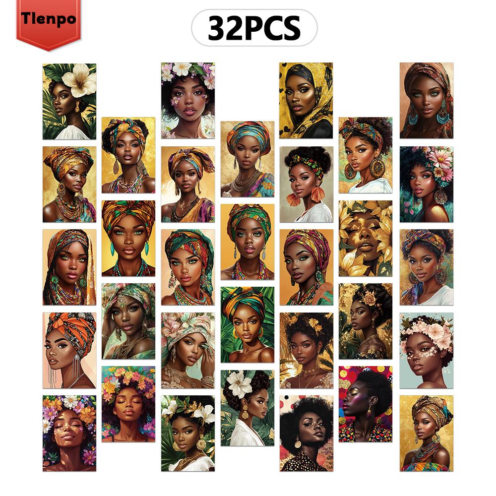 

32pcs, Black Women Portrait Postcards, Feminine Charm, Birthday/Anniversary Gifts, Collectibles, Suitable for Gifting, Mailable.