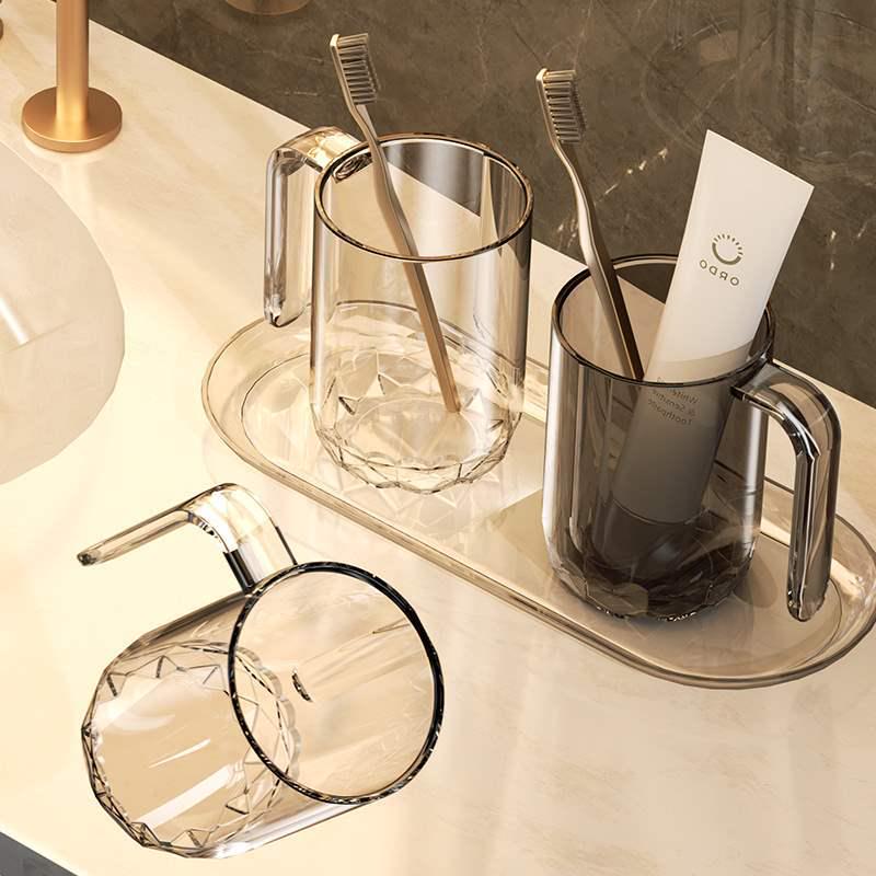 Hitzebeständiger PET-Mundspülbecher mit Griff - Originelles schlichtes Design, Transparent, Fleckenbeständig, Zahnbürstenbecher in Lebensmittelqualität