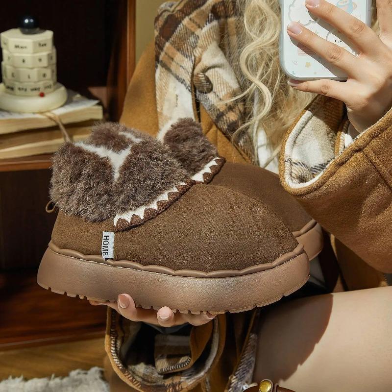 2025 New Winter Warm Platform Shoes Woman Indoor Fluffy Slippers Soft Faux Fur Anti-slip Thick Sole Female Home Floor Snow Boots