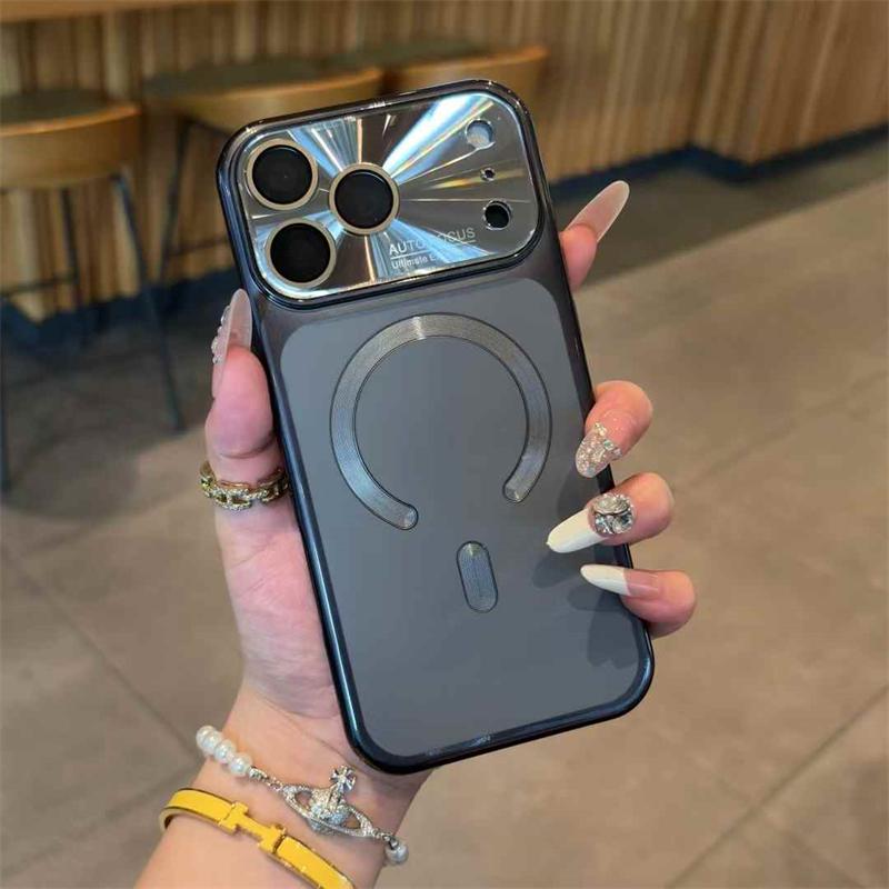 

MagSafe Magnetic For Phone Case For iPhone 17 16 15 14 13 Pro Max Large Window Lens Protective Cover iPhone 13 чёрный