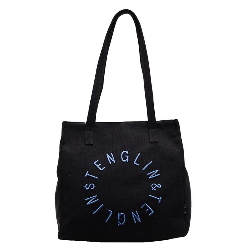 

Сумка-тоут из холста для женщин, сумка через плечо с вышитыми буквами чёрный