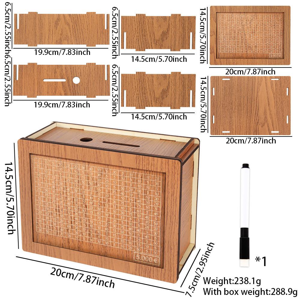 Creative Wooden Money Box With Counter Stylish Euro And Dollar Savings Challenge Container