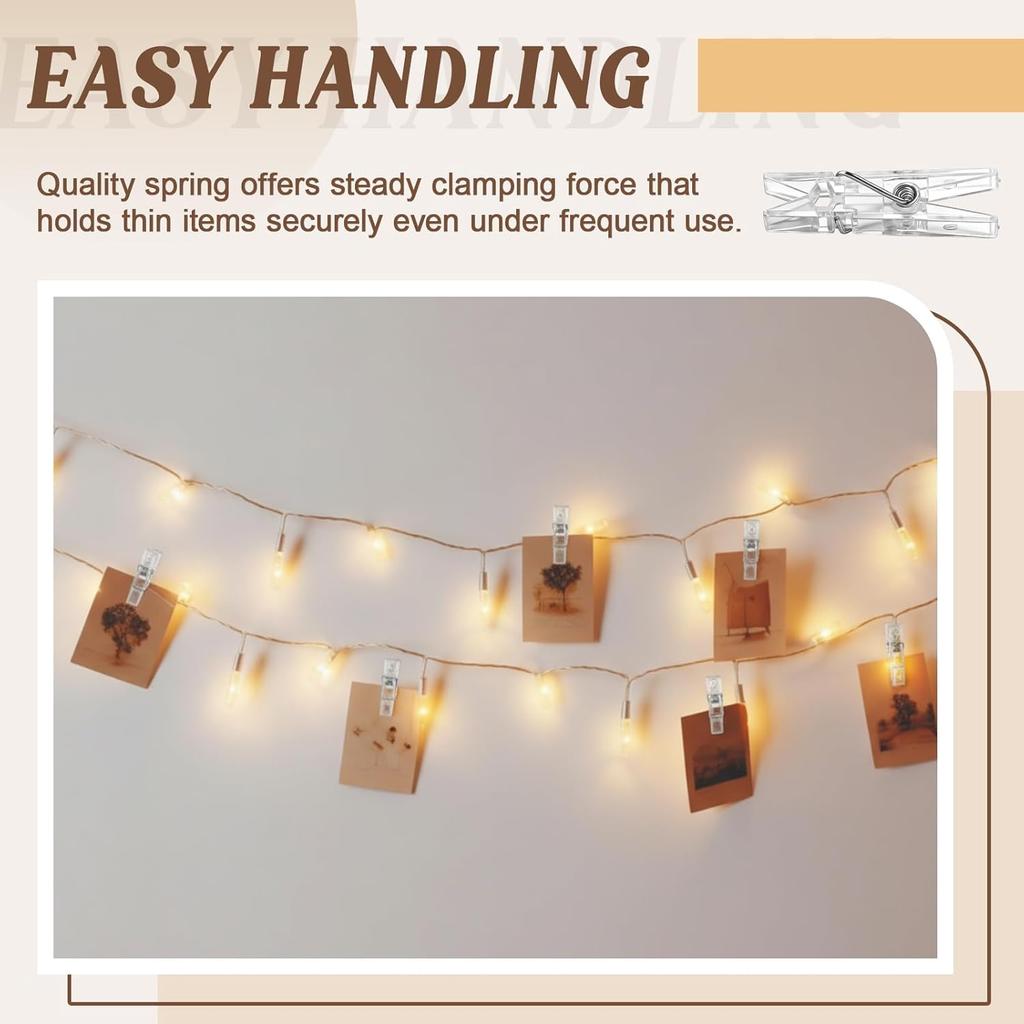200 Pcs Mini Clothesp Plastic Clear Clips Tiny Photo Clips Multi-Function Small Clothesp for Hanging String Fairy Lights Picture Photo Paper Binder