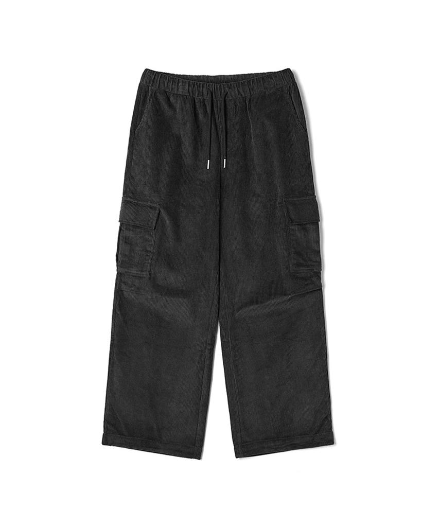 ADHOC Men'S Corduroy Cargo Wide Fit Full Elastic Waist Pants (Black) (Hbalp15)