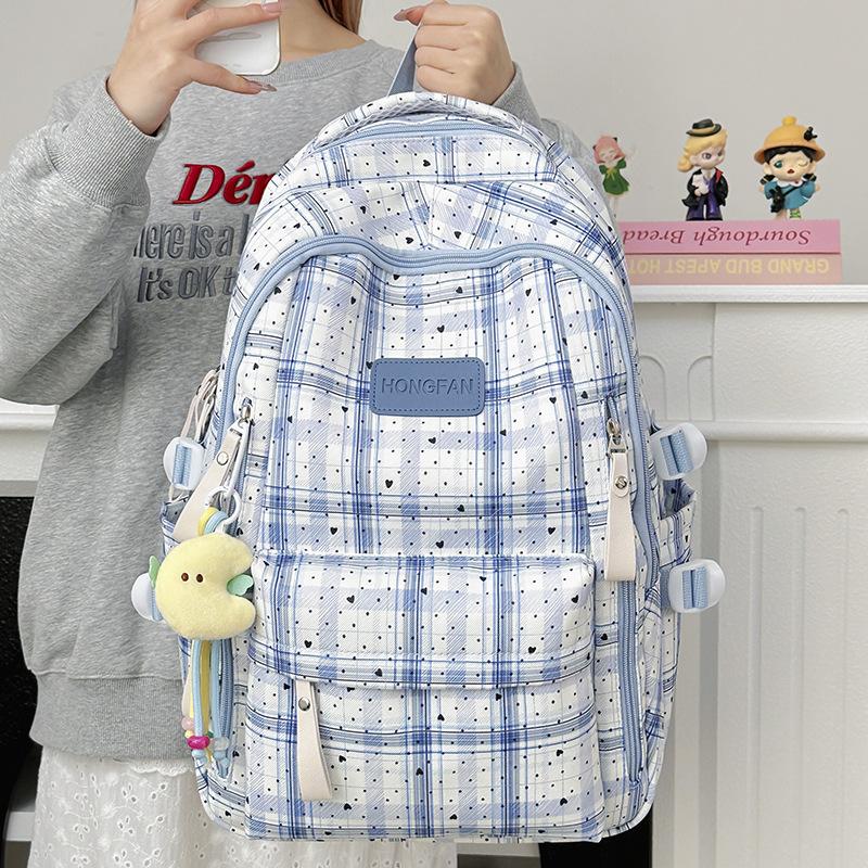 Schoolbag Vintage Plaid Junior High School School Bag Women's Fashion Large Capacity Computer Travel Backpack High School Student Backpack Tide