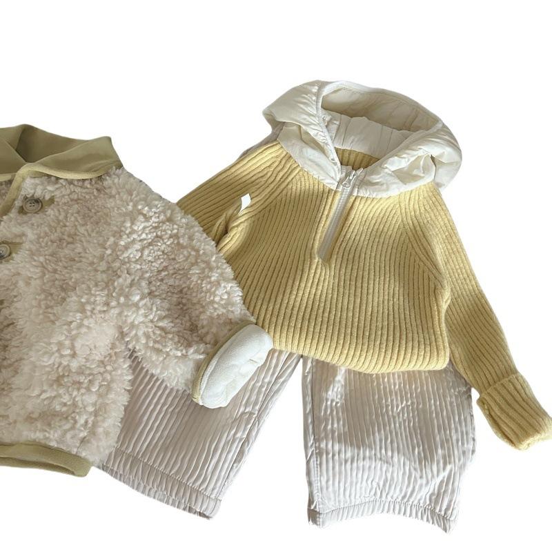 Koreanische Kinderkleidung Winter Mädchen Strick Kapuzenpullover Kinder Plüsch Warme Hose Kinder Anzüge