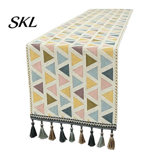 Geometric Pattern Table Runner Jacquard Runner, Colorful Triangles Vintage Floral with Tassel Edges for Home Farmhouse Dining Decor Sturdy Stitched