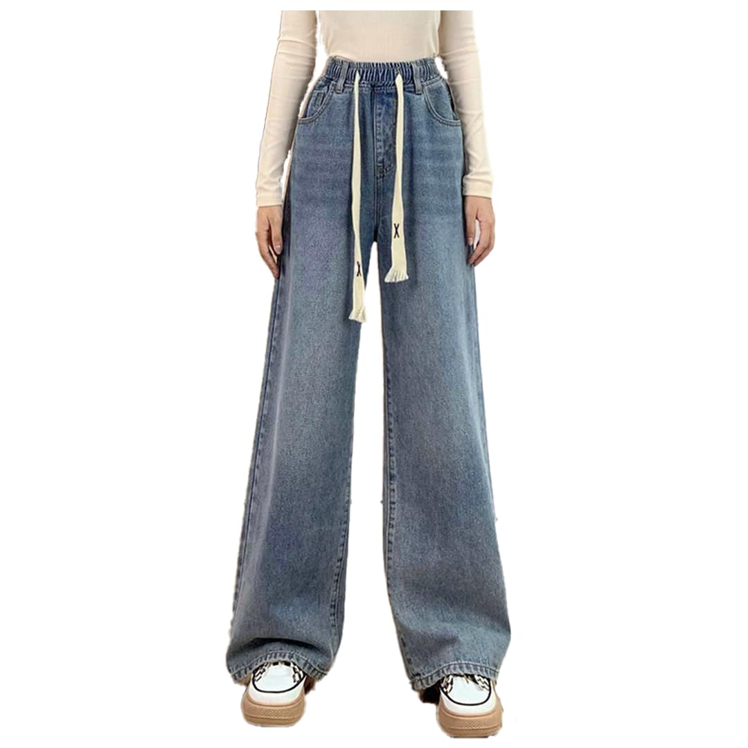 UQQA Wide Denim Jeans with Elastic Loose Size 2XL Women s Waist, Fit, Long-Season Fit,