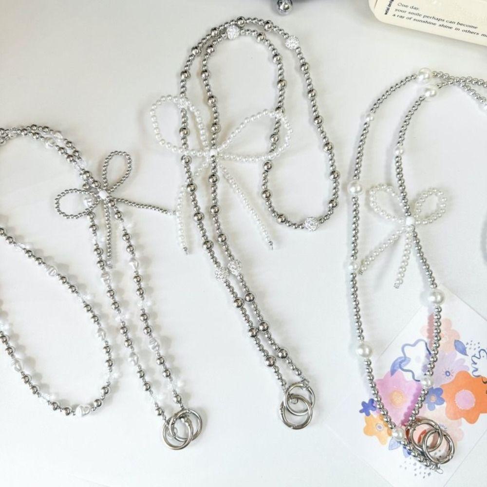 Beaded Bag Crossbody Lanyard Long Chain Pearl Bow Phone Lanyard DIY Mobile Phone Chain  Bag Straps