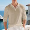 Mens Linen Loose Long Sleeve Casual Polo Shirt
