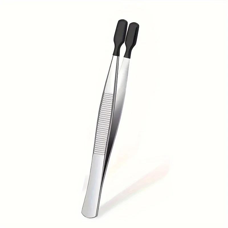 1-5PCS Anti-Slip Rubber Coated Precision Tweezers Set,Straight/Bent Flat Tip for Jewelry,Electronics Repair,Nail Stamping DIY