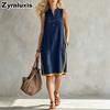 New Women's V-Neck Sleeveless Casual Loose Linen Dress