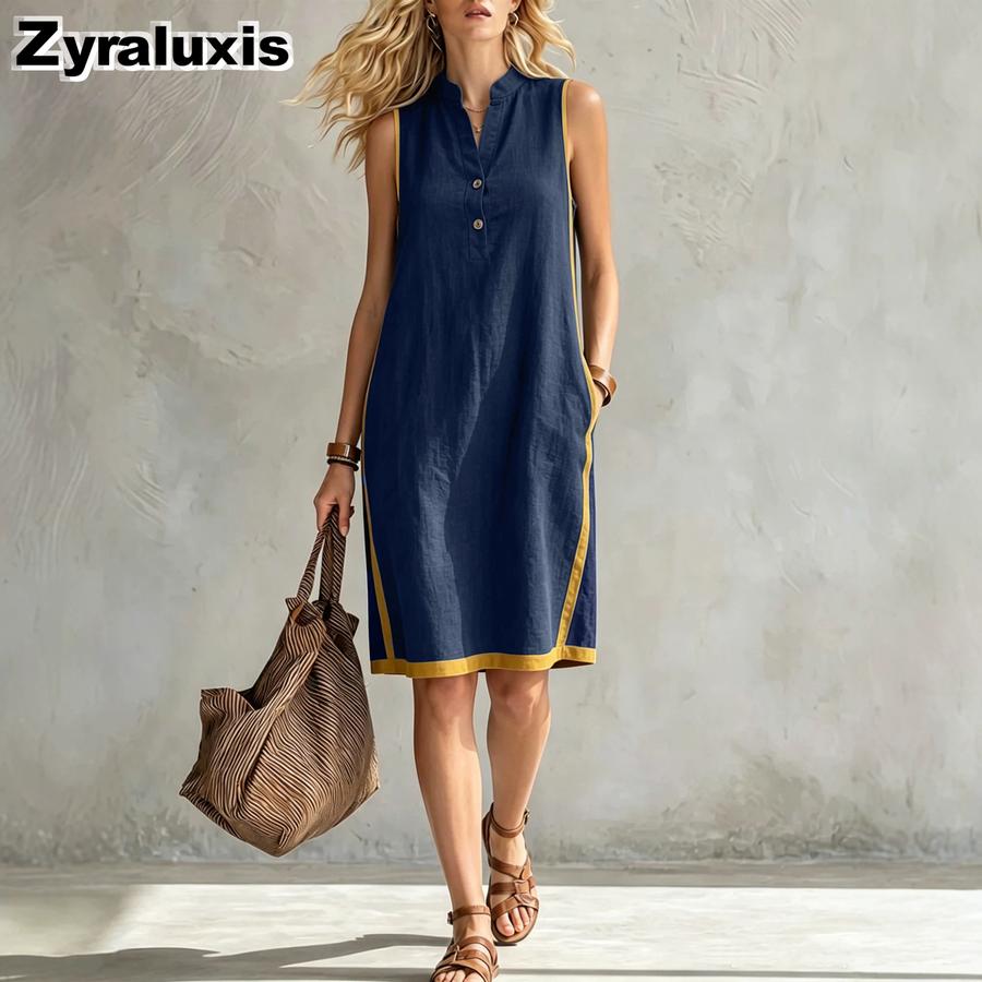 New Women's V-Neck Sleeveless Casual Loose Linen Dress