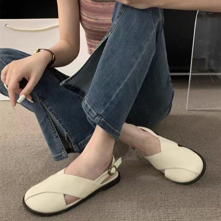Fashion Clear Heels Female Sandal All-Match Retro Woman Shoes 2025 Summer Girls Original Fashion New Flat Closed Scandals Rome Clear Hee