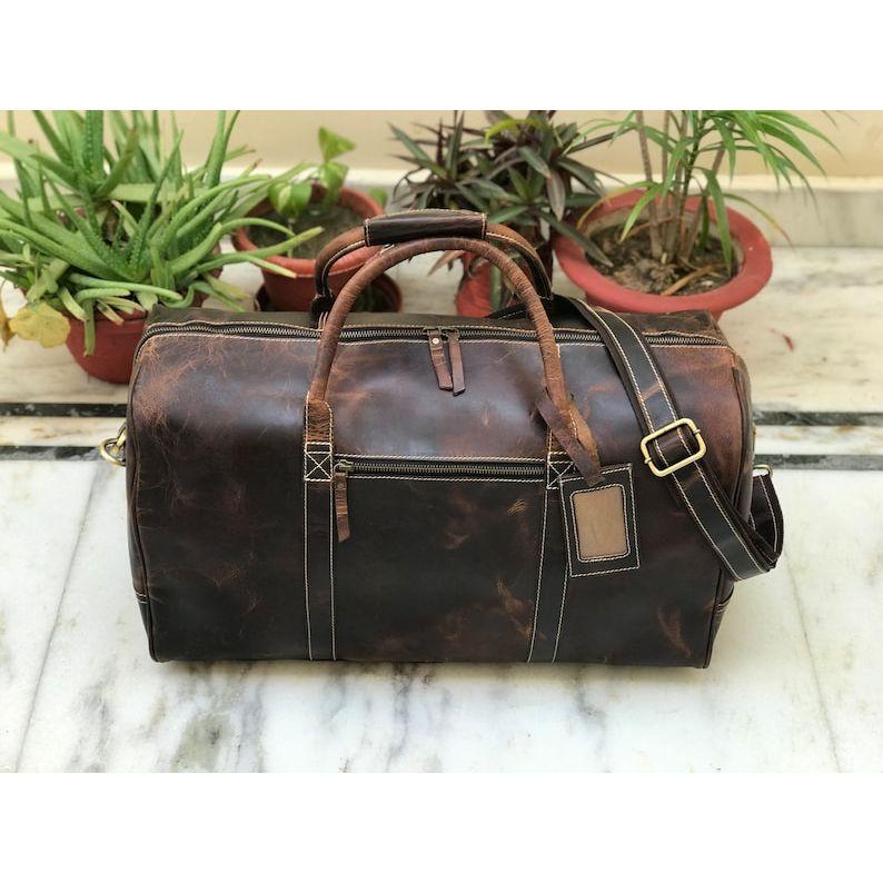 20 Inch Leather Travel Weekend Bag for Men, Leather Travel Bag, Leather Gym Bag, Overnight Travel Bag, Mens Duffle Bag