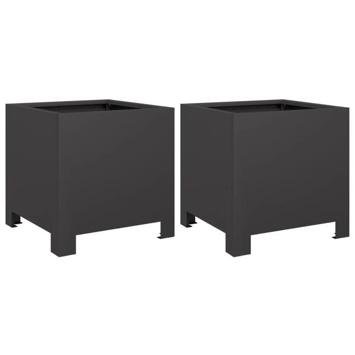 VidaXL Planters 2 Pcs Black 30x30x30 Cm Steel, Planter, Patio Planter, Flower Box, Outdoor Planter, Box 851186