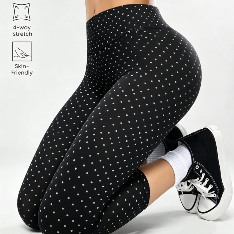 Hohe Taille Polka Dot Yoga Leggings 7/8 Länge Enganliegend Damen Herbst Winter Workout