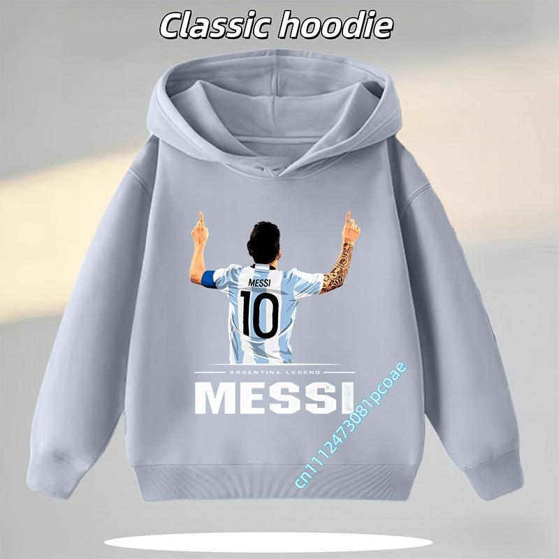 Football Star Cartoon Print Autumn/Winter Coat Messi Children's Hooded Sweatshirt Boys' Sports Shirt Girls' Casual Top