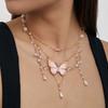 Women Necklace Multi Layer Chain Imitation Pearls Decor Butterflies Charm Choker Necklace Adjustable Length Neck Jewelry
