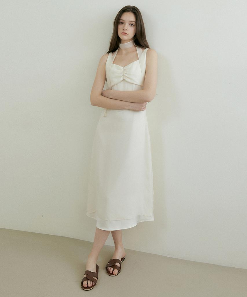 REORG Petal Layered Tie Sleeveless Ops Cream