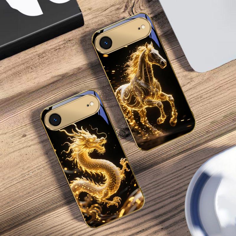 Golden Dragon Totem For IPhone 17Pro Max 16 17 Pro 15 Pro 14 13 Plus 12 Mini 11Pro Max XR 16E 17Air Golden Glass Phone Case