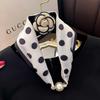 Elegant Satin Neck Scarf for Women with 2 in 1 Pearl Chain Necklace Buckle Lightweight Soft Shawl Gift for Party Office Wear