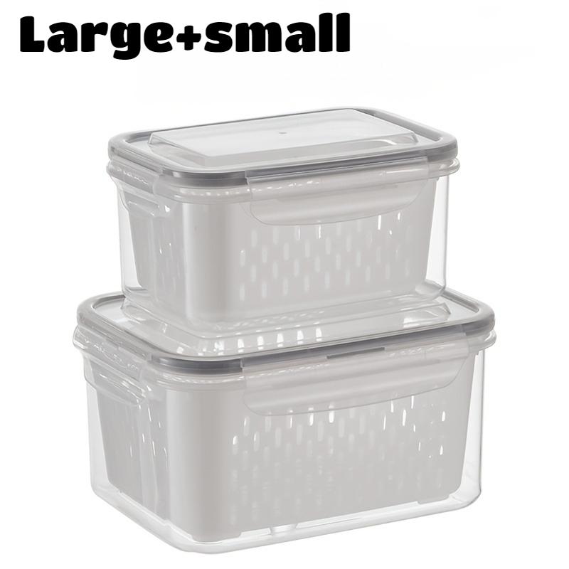 

2pcs Fruit Storage Containers with Drain Basket 2-Layer Sealed Preservation Box Plastic Fruit Vegetable Drainage Storage Box