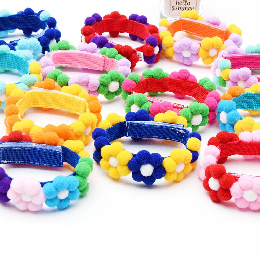 Adjustable Rainbow Flower Pet Collar with Fur Ball - Cute and Soft for Cats and Dogs