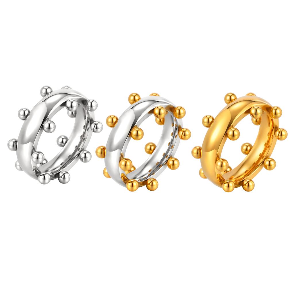 Trendy Stainless Steel Mix Color Mini Ball Ring for Women, Vintage Gold Plated Finger Rings, Party Luxury Jewelry Gift