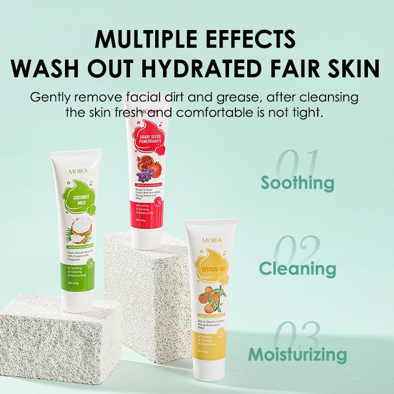 Men's and Women's Amino Acid VC Cleansing, Moisturizing and Oil Control Soothing Gentle Deep Cleansing Makeup Remover Cleanser Skin Care Products