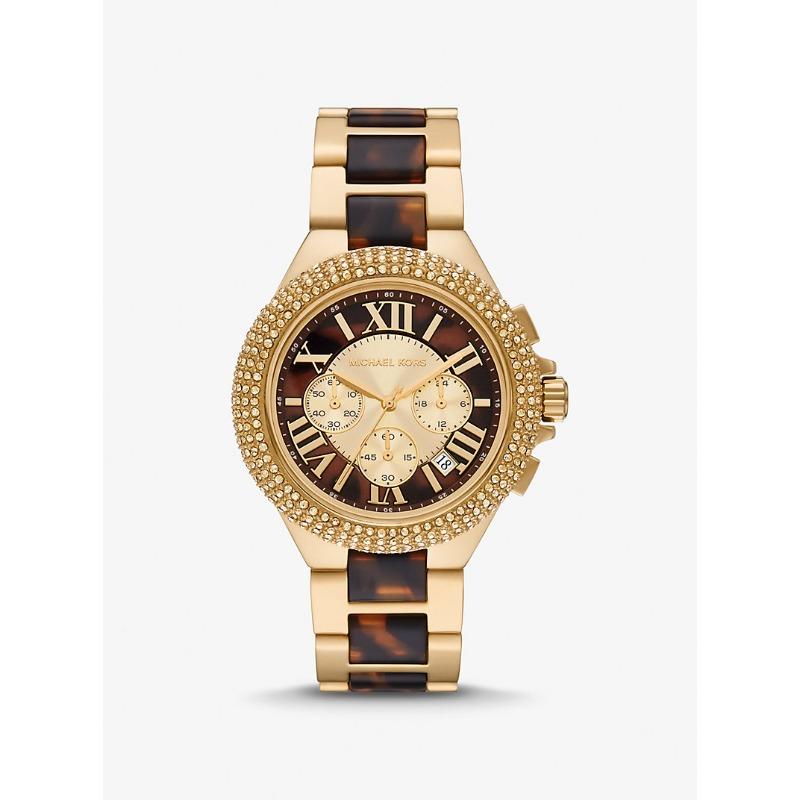 Michael Kors Oversized Camille Pavé Gold-Tone and Tortoiseshell Acetate Watch MK7269