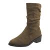 Womens Mid Calf Boots Size 11 Wide Width Fashionable Winter Women Boots With Low Heel Thick Round Toe Solid Zapatos Para Mujer